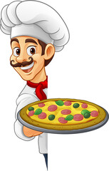Chef Cartoon Pizza Cook Food Man Mascot Character