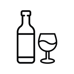 Black outline illustration of a wine bottle and a glass representing a beverage concept