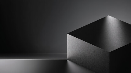 A minimalist black geometric shape with soft lighting and shadows.