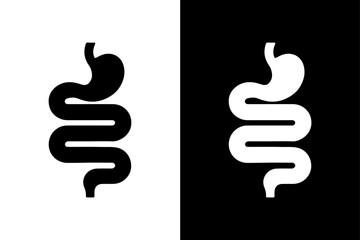 Human Intestines Silhouette Minimalist Vector Icon in Monochrome.