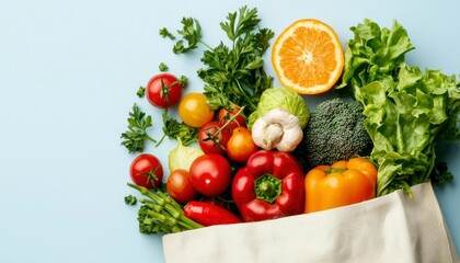 Fresh produce in a canvas bag