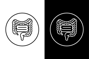 Black and White Intestines Icon Clean Human Digestive System Vector.