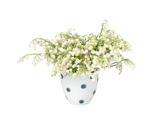 Bouquet of beautiful lily of the valley flowers isolated on white