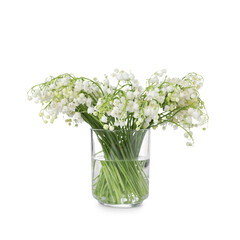 Bouquet of beautiful lily of the valley flowers isolated on white