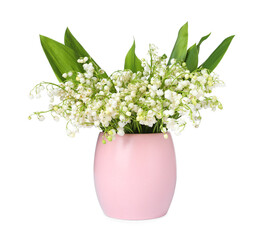 Bouquet of beautiful lily of the valley flowers isolated on white
