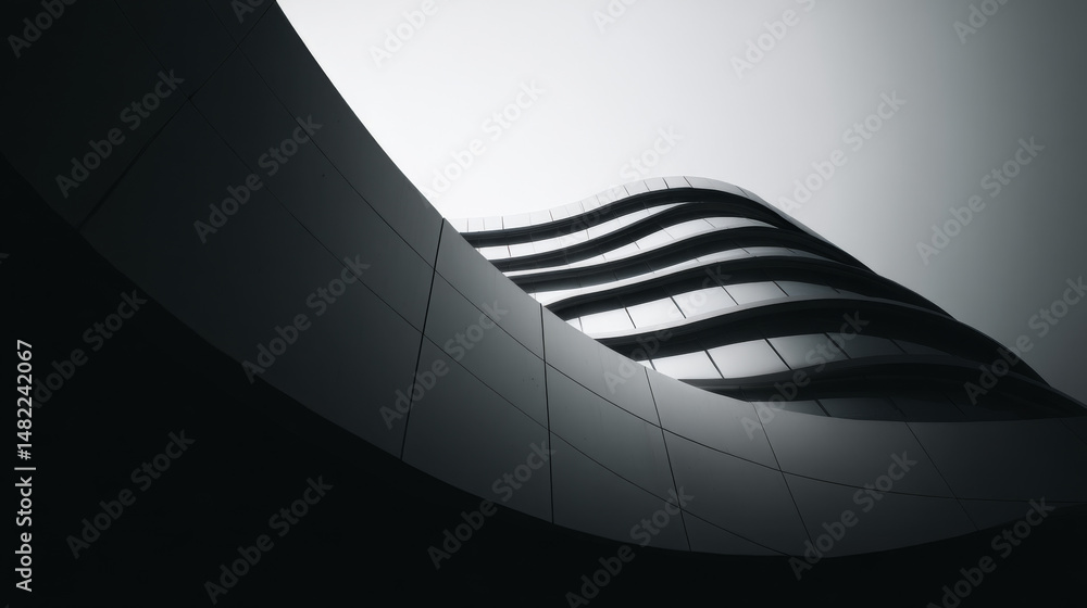 Poster a modern architectural structure with smooth curves and sleek design.