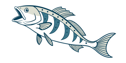 Stylized illustration of a leaping fish with detailed fins and scales