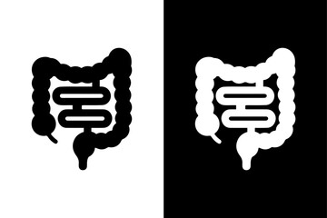 Intestines Vector Icon Anatomical Black Silhouette on White Background.