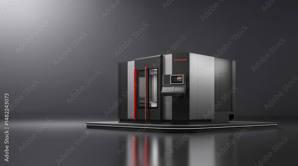 Poster a modern cnc machine in a sleek, high-tech environment showcasing precision engineering.