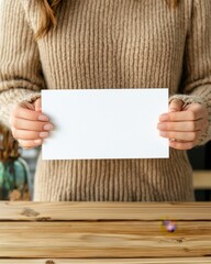 Close-up photography of Asian young woman hands holding a blank white paper sheet