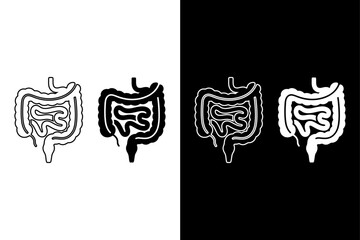 Human Intestines Silhouette Vector Icon Black and White Medical Design.