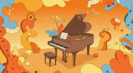 Piano in abstract landscape