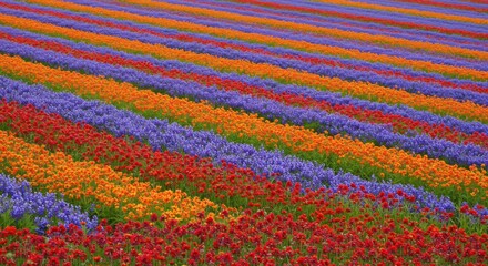 Vibrant floral tapestry: a kaleidoscope of blooms in linear patterns