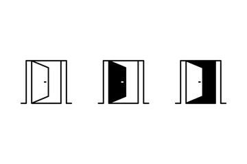 icon set open door in striped and black style on white backround	