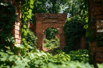 Ruined brick archway overgrown