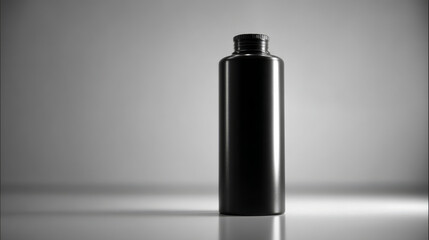 A sleek and modern black bottle showcased against a minimalistic background.