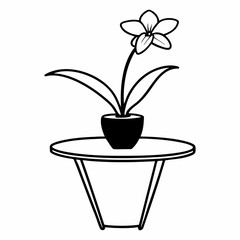Simple Line Drawing of Flower in Pot on Small Table