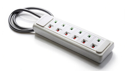 Surge protector on white background suitable for power strip electrical safety and tech equipment