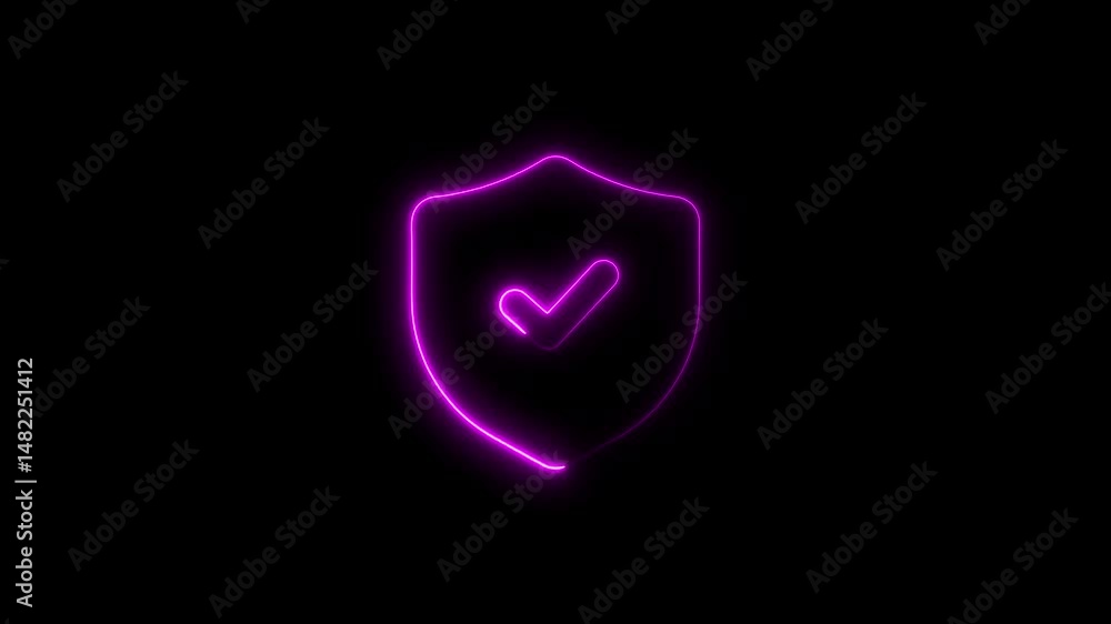 Aufkleber neon shield with checkmark symbolizing security and protection on black background