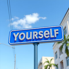 Obraz premium restart yourself, 3D rendering, blue street sign