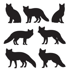 Vector silhouette set of fox on white background 