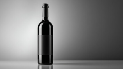 A sleek black wine bottle against a minimalist backdrop showcases elegance.