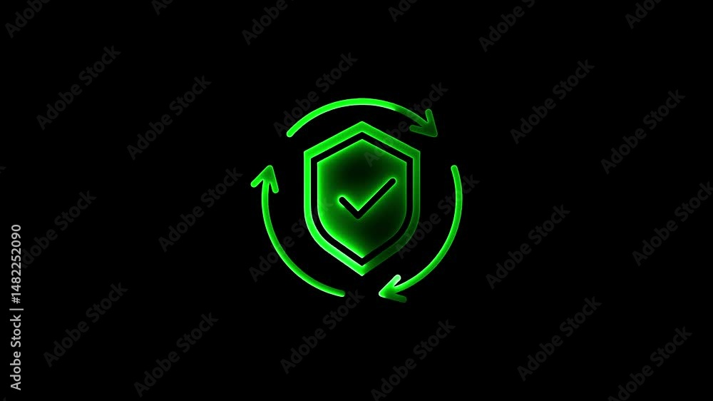 Poster animated green shield and check mark with arrows indicating security process