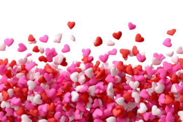 A shower of Love: The frame shows a playful flurry of red, pink, and white hearts, illustrating love and romance in an artistic arrangement