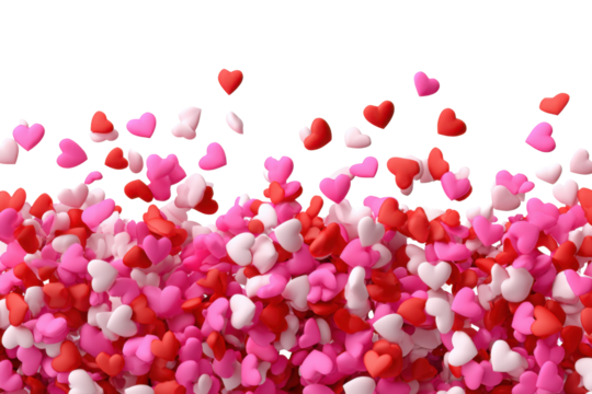 A shower of Love: The frame shows a playful flurry of red, pink, and white hearts, illustrating love and romance in an artistic arrangement