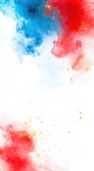 Red and blue smoke-like ink, golden frame background
