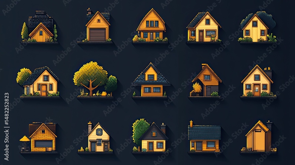 Poster a set of house icons in various styles