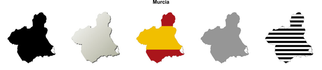 Fototapeta premium Murcia blank (Spain) outline map set