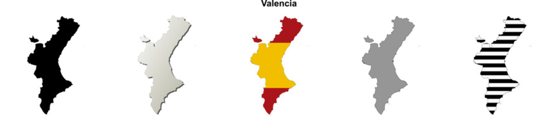 Fototapeta premium Valencia blank (Spain) outline map set