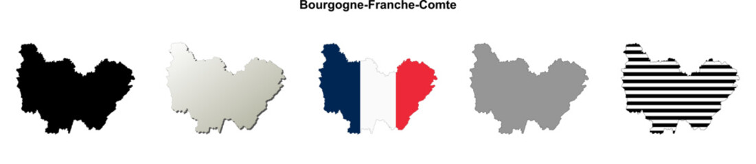 Bourgogne-Franche-Comte region (France) outline map set