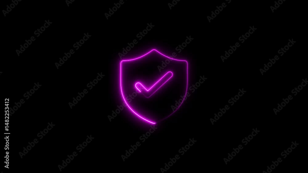 Aufkleber glowing neon security shield with checkmark signifies protection and validation