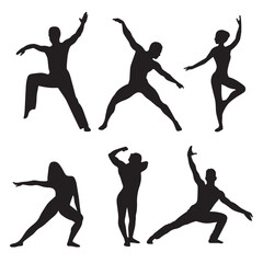 Vector silhouette set of gymnastics on white background 