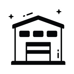 Modern glyph icon showing organized warehouse building
