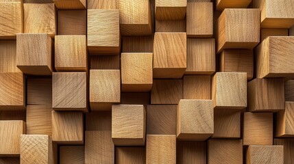Wooden cubes as a background, close-up, top view