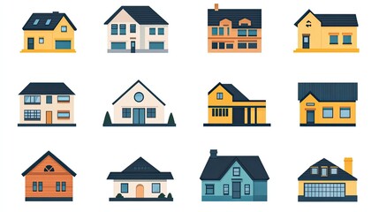 A set of icons featuring houses and buildings.