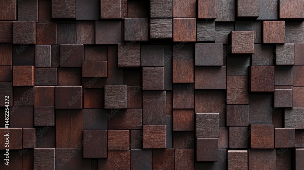 Poster 3d rendering of wooden cubes pattern background in black and brown colors