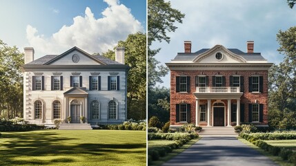 Obraz premium Architectural Designs: A Comparison of Two Elegant Mansion Styles