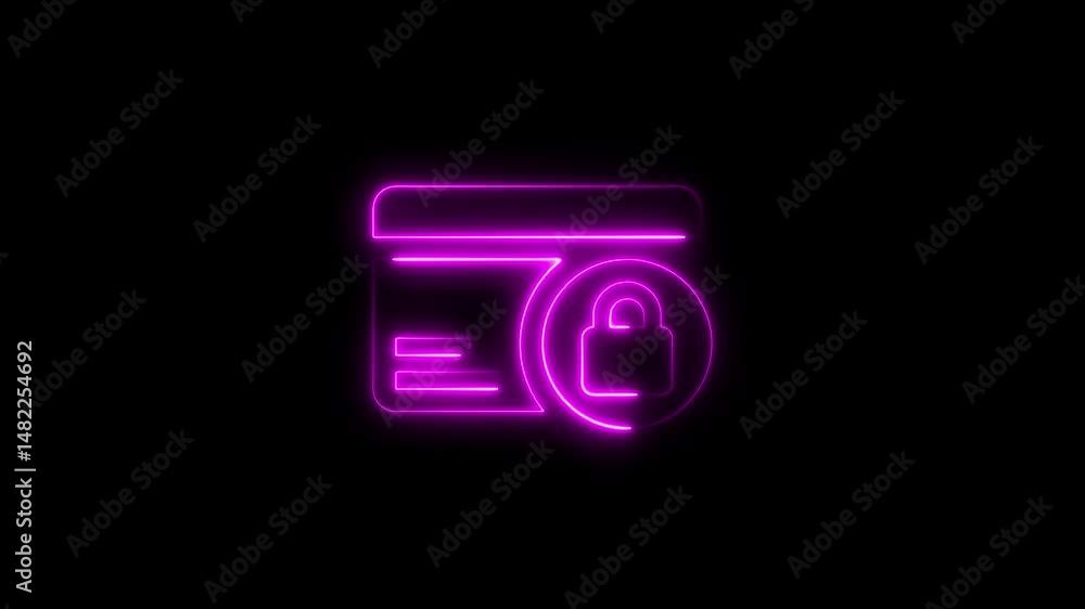 Poster animated neon credit card with lock symbolization secure digital transactions
