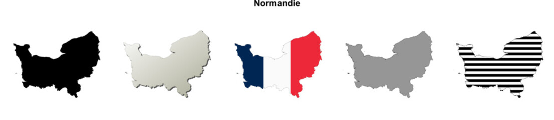 Normandie region (France) outline map set