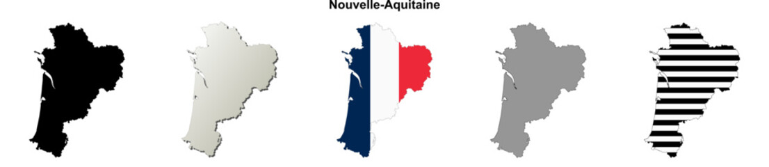 Nouvelle-Aquitaine region (France) outline map set