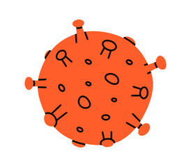 Hand drawn cute cartoon illustration of virus. Flat vector disease pathogen doodle. Infective agent. Health care treatment sticker, icon. Hospital examination or diagnostic. Isolated.