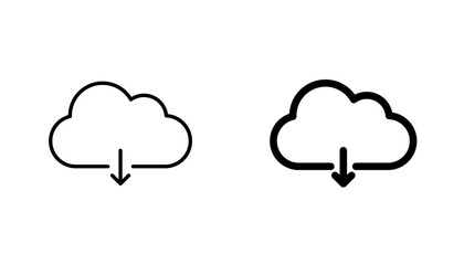 Cloud download icon in editable stroke and flat vector illustrations
