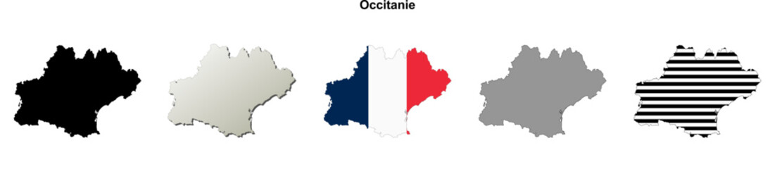 Fototapeta premium Occitanie region (France) outline map set
