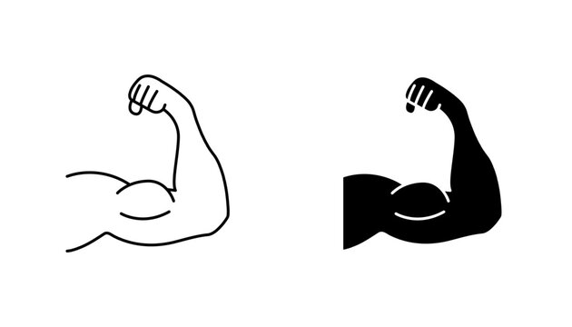 Muscle icon in editable stroke and flat vector illustrations