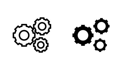 Gears icon in editable stroke and flat vector illustrations