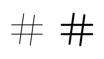 Hashtag icon in editable stroke and flat vector illustrations